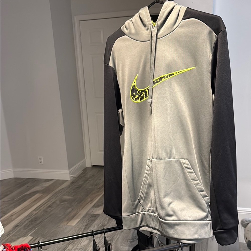 Nike Black and Gray Hoodie with Neon Swoosh